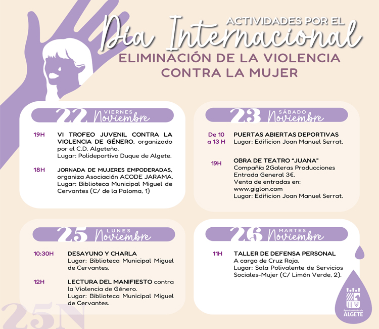 Un Trofeo Juvenil de Fútbol, la lectura de un manifiesto o un taller de defensa personal por el 25N en Algete