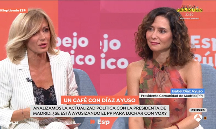 Díaz Ayuso en Antena 3: “Es Pedro Sánchez el que se va a sentar en el banquillo, porque es su fiscal y estaban en el mismo contubernio para destrozar a un rival político”