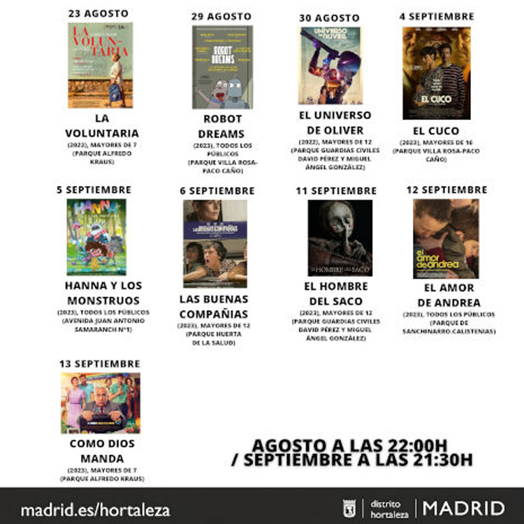 Más de 6.000 espectadores asisten al cine de verano de Hortaleza en diferentes parques