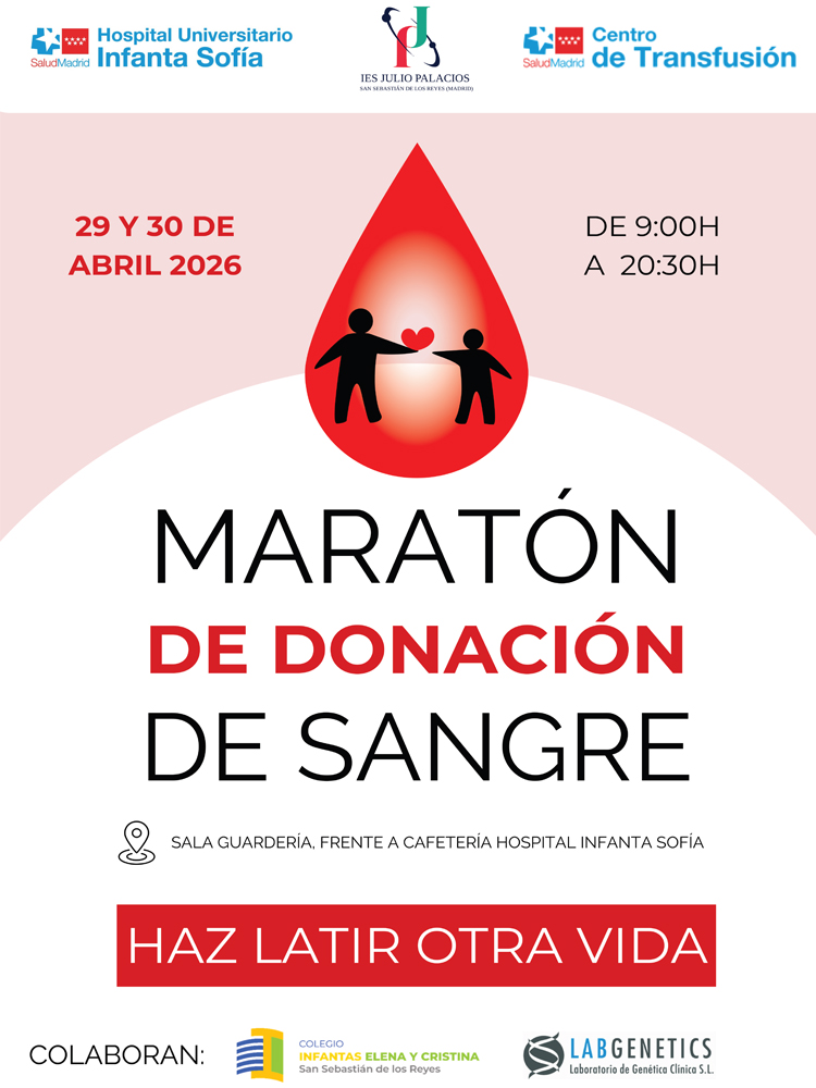El Hospital Infanta Sofía realiza el maratón de donación de sangre de primavera los días 29 y 30 de abril