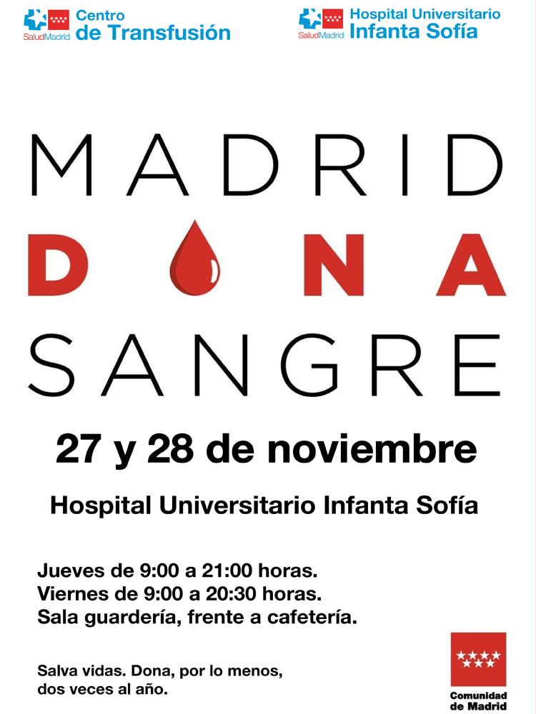 El Hospital Infanta Sofía realiza el tradicional maratón de donación de sangre de otoño el 27 y 28 de noviembre